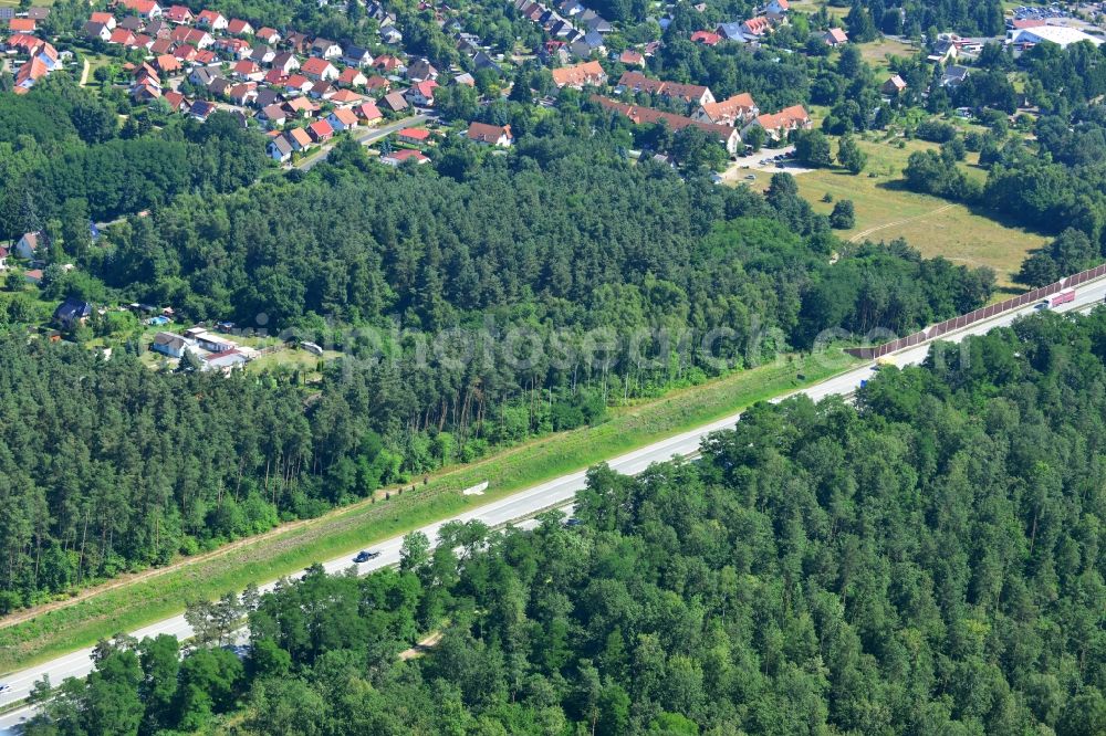 Rauen from above - Construction and widening of the route of the highway / motorway BAB A12 / E30 at Rauen in Brandenburg