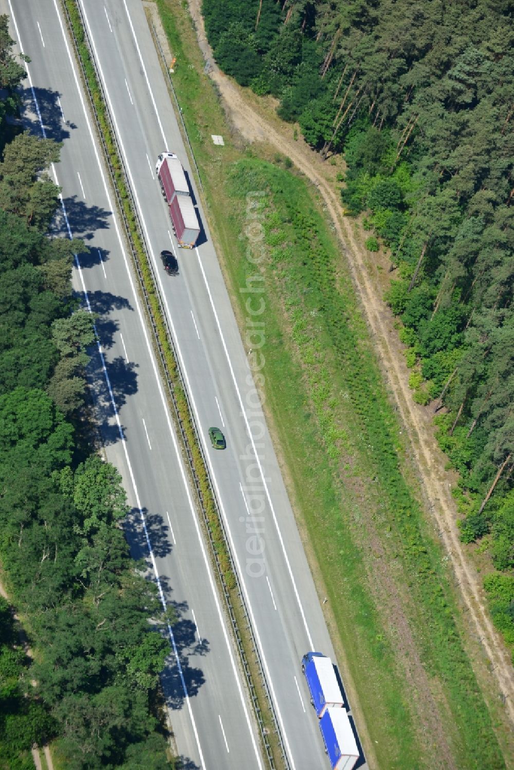 Rauen from the bird's eye view: Construction and widening of the route of the highway / motorway BAB A12 / E30 at Rauen in Brandenburg