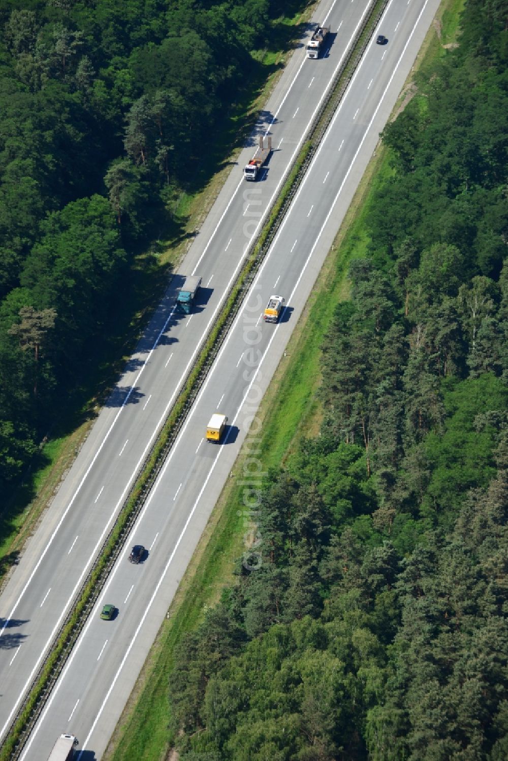 Rauen from above - Construction and widening of the route of the highway / motorway BAB A12 / E30 at Rauen in Brandenburg