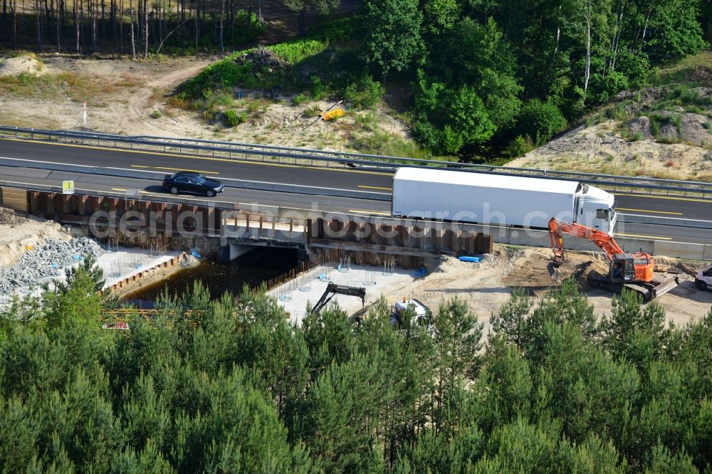 Rauen from above - Construction and widening of the route of the highway / motorway BAB A12 / E30 at Rauen in Brandenburg