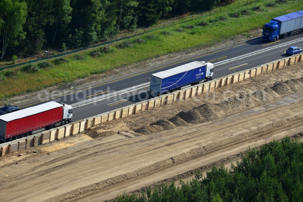 Aerial image Rauen - Construction and widening of the route of the highway / motorway BAB A12 / E30 at Rauen in Brandenburg