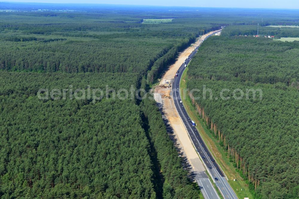 Rauen from above - Construction and widening of the route of the highway / motorway BAB A12 / E30 at Rauen in Brandenburg