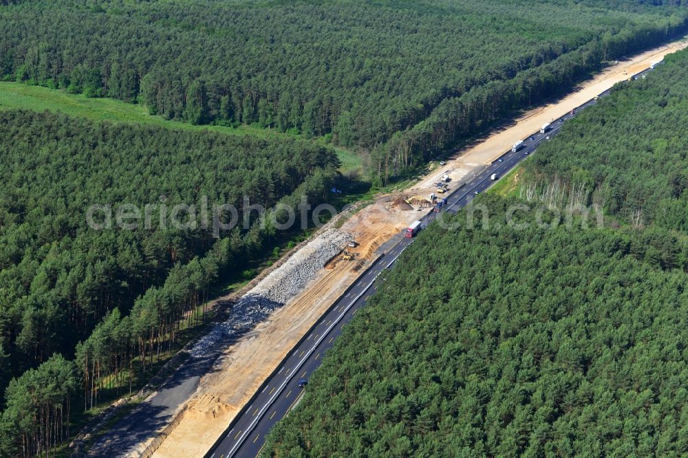 Aerial image Rauen - Construction and widening of the route of the highway / motorway BAB A12 / E30 at Rauen in Brandenburg