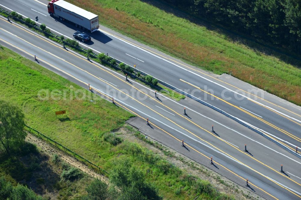 Aerial photograph Rauen - Construction and widening of the route of the highway / motorway BAB A12 / E30 at Rauen in Brandenburg