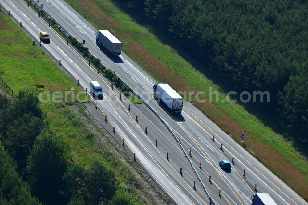 Rauen from above - Construction and widening of the route of the highway / motorway BAB A12 / E30 at Rauen in Brandenburg