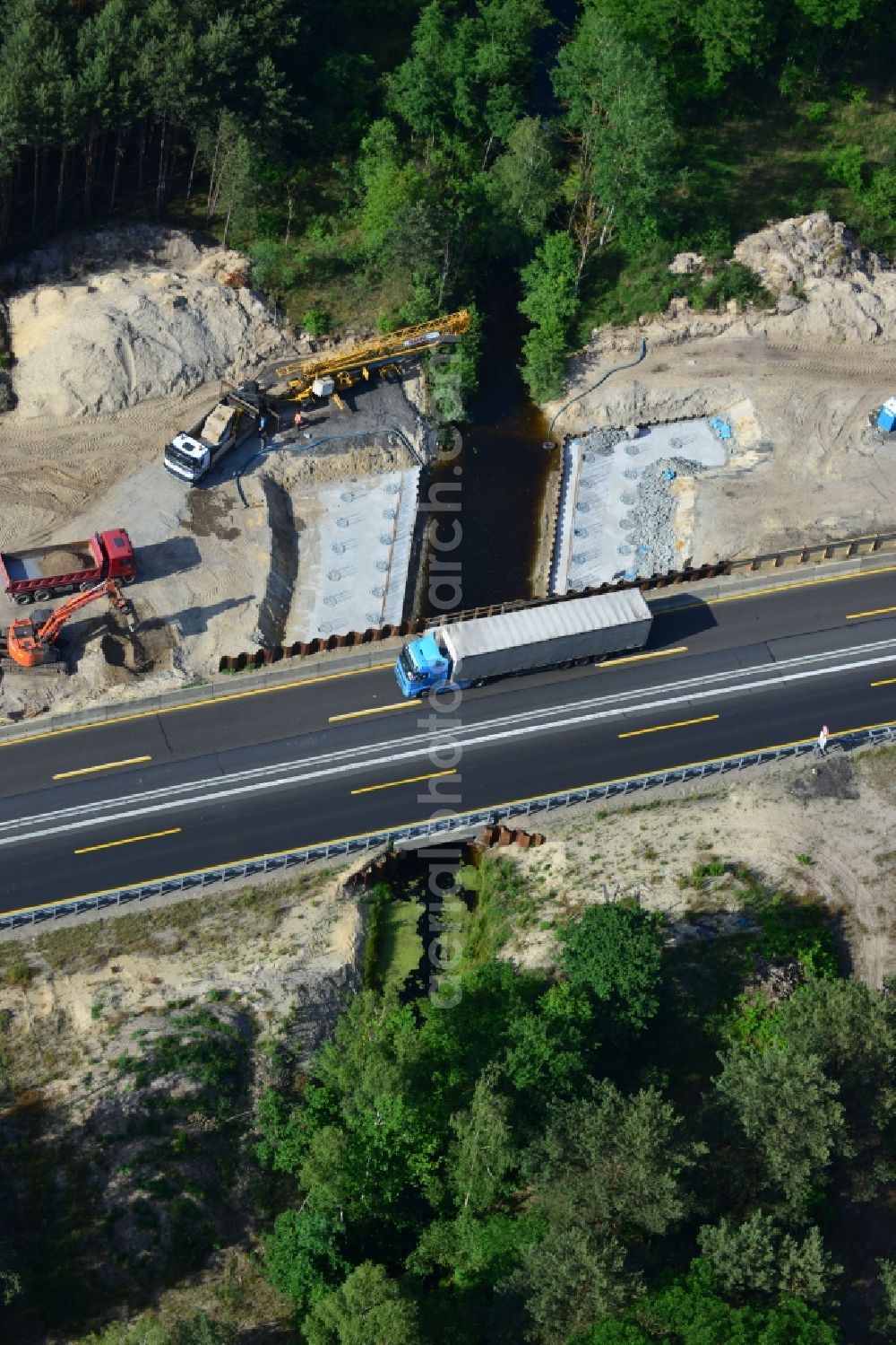 Aerial image Rauen - Construction and widening of the route of the highway / motorway BAB A12 / E30 at Rauen in Brandenburg