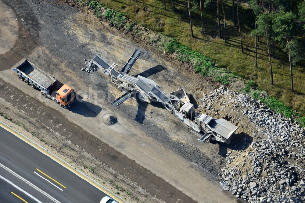 Rauen from above - Construction and widening of the route of the highway / motorway BAB A12 / E30 at Rauen in Brandenburg