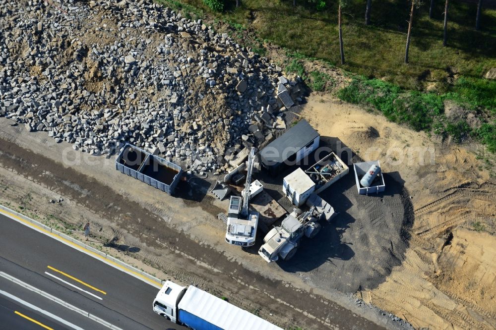 Rauen from the bird's eye view: Construction and widening of the route of the highway / motorway BAB A12 / E30 at Rauen in Brandenburg