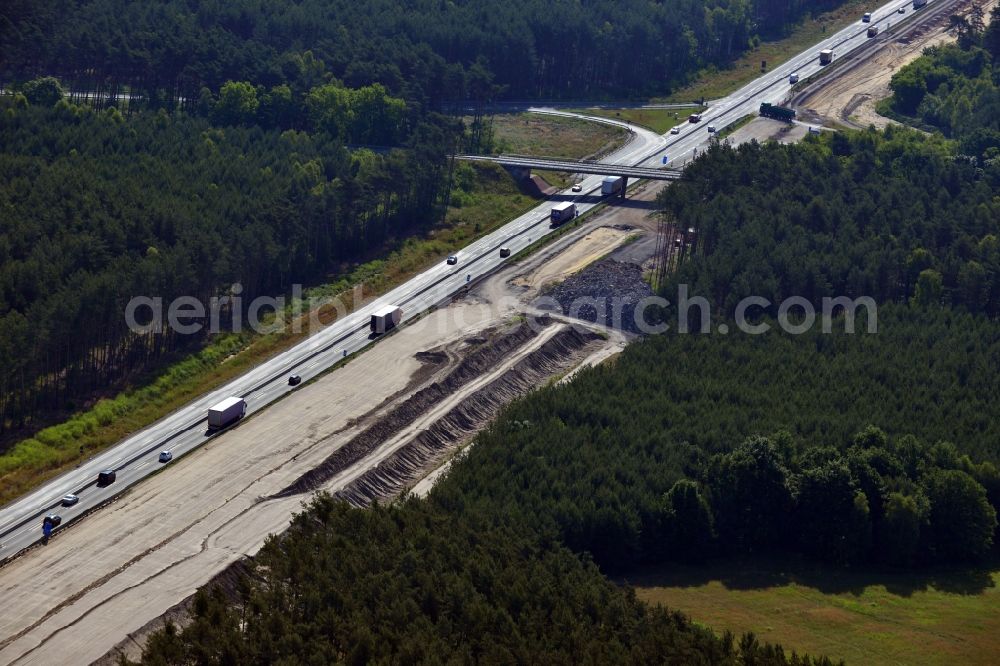 Aerial photograph Rauen - Construction and widening of the route of the highway / motorway BAB A12 / E30 at Rauen in Brandenburg