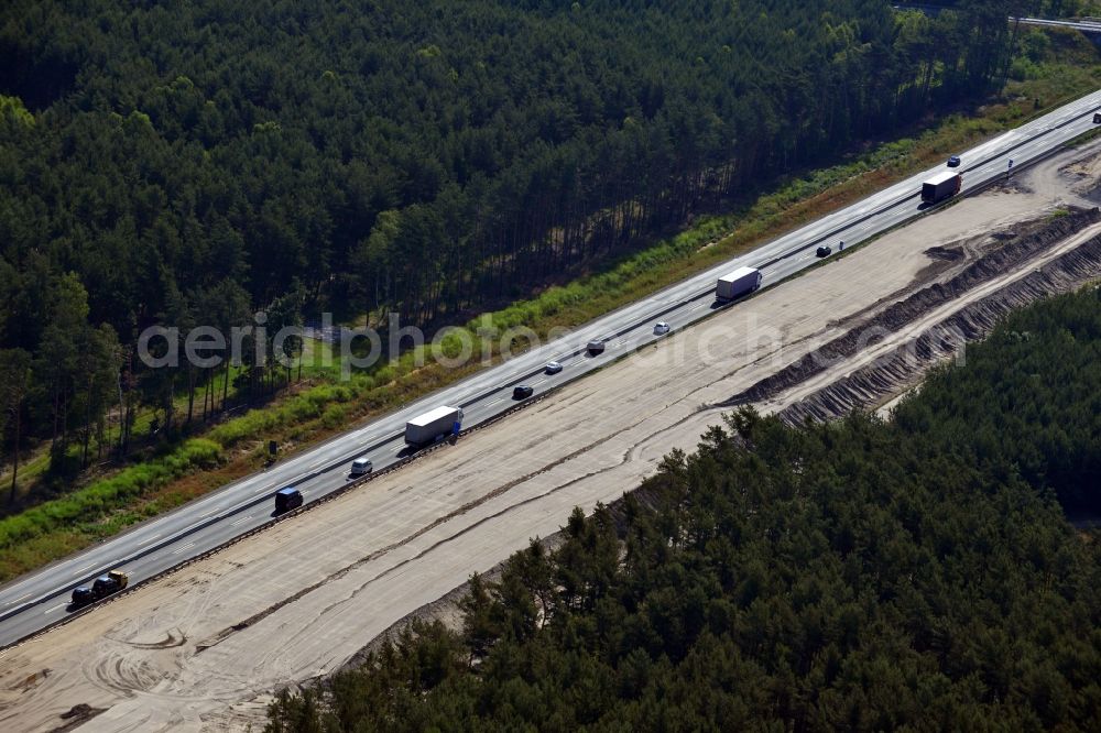 Rauen from above - Construction and widening of the route of the highway / motorway BAB A12 / E30 at Rauen in Brandenburg