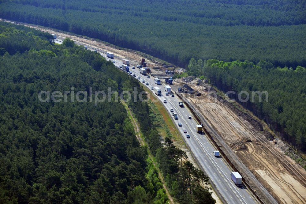 Aerial image Rauen - Construction and widening of the route of the highway / motorway BAB A12 / E30 at Rauen in Brandenburg