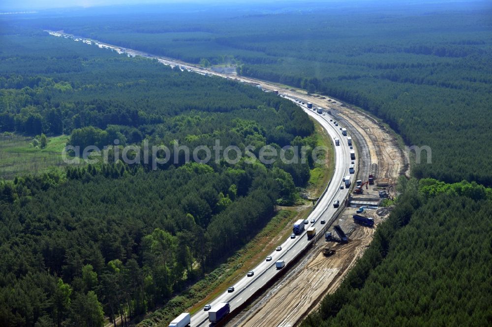 Aerial image Rauen - Construction and widening of the route of the highway / motorway BAB A12 / E30 at Rauen in Brandenburg