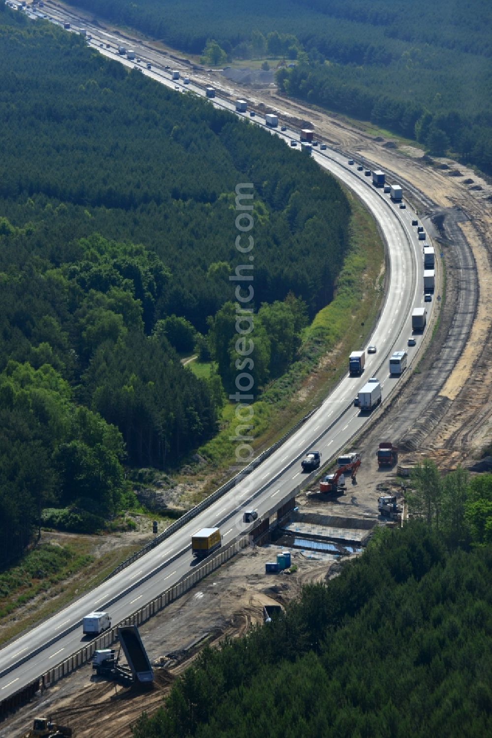 Aerial photograph Rauen - Construction and widening of the route of the highway / motorway BAB A12 / E30 at Rauen in Brandenburg