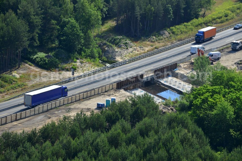 Rauen from above - Construction and widening of the route of the highway / motorway BAB A12 / E30 at Rauen in Brandenburg