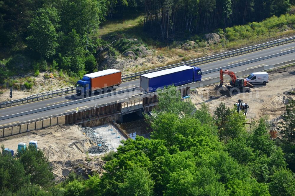 Rauen from the bird's eye view: Construction and widening of the route of the highway / motorway BAB A12 / E30 at Rauen in Brandenburg