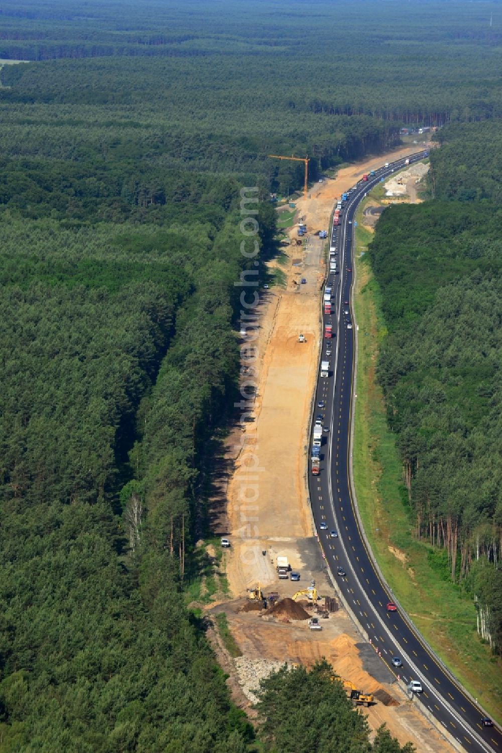 Aerial image Rauen - Construction and widening of the route of the highway / motorway BAB A12 / E30 at Rauen in Brandenburg