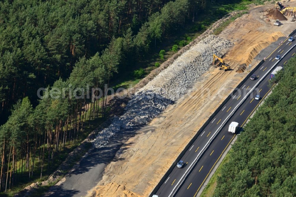 Aerial photograph Rauen - Construction and widening of the route of the highway / motorway BAB A12 / E30 at Rauen in Brandenburg