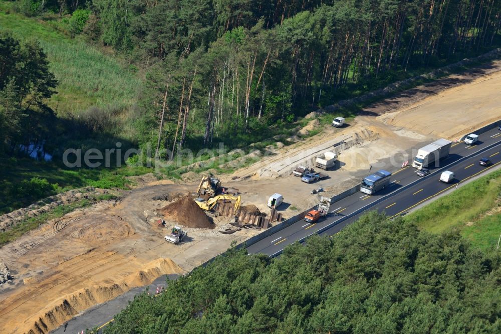 Rauen from above - Construction and widening of the route of the highway / motorway BAB A12 / E30 at Rauen in Brandenburg