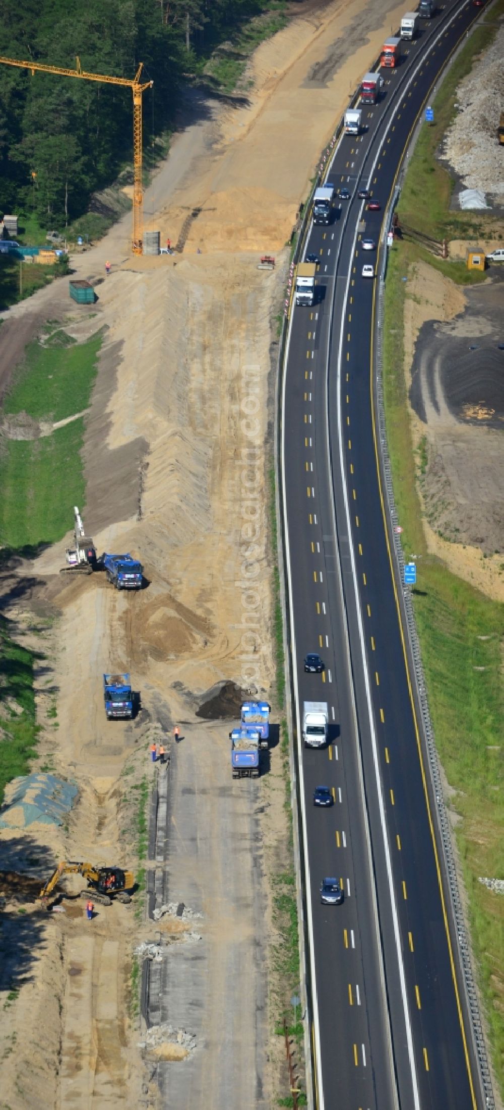 Aerial image Rauen - Construction and widening of the route of the highway / motorway BAB A12 / E30 at Rauen in Brandenburg