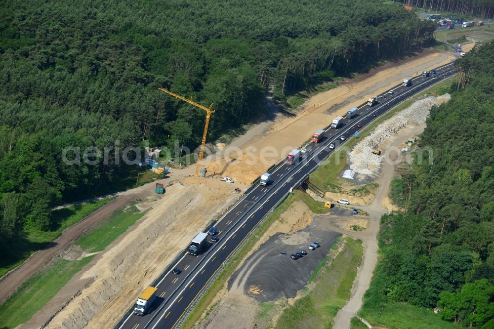 Aerial photograph Rauen - Construction and widening of the route of the highway / motorway BAB A12 / E30 at Rauen in Brandenburg