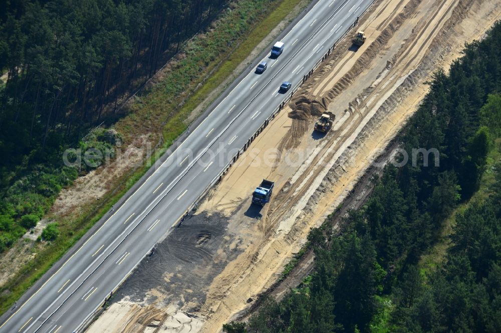 Aerial image Rauen - Construction and widening of the route of the highway / motorway BAB A12 / E30 at Rauen in Brandenburg