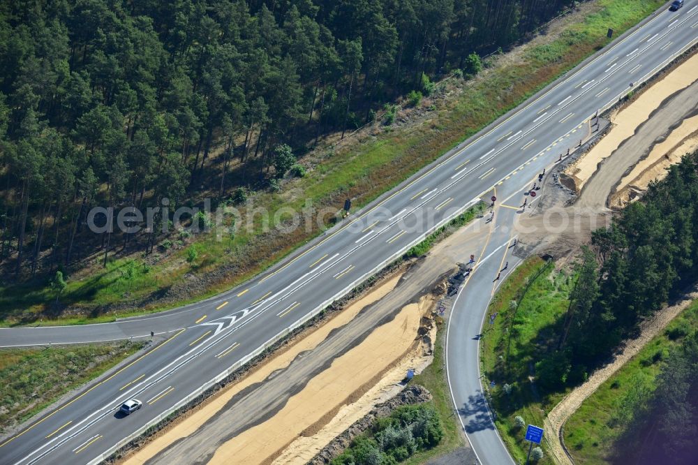 Rauen from above - Construction and widening of the route of the highway / motorway BAB A12 / E30 at Rauen in Brandenburg