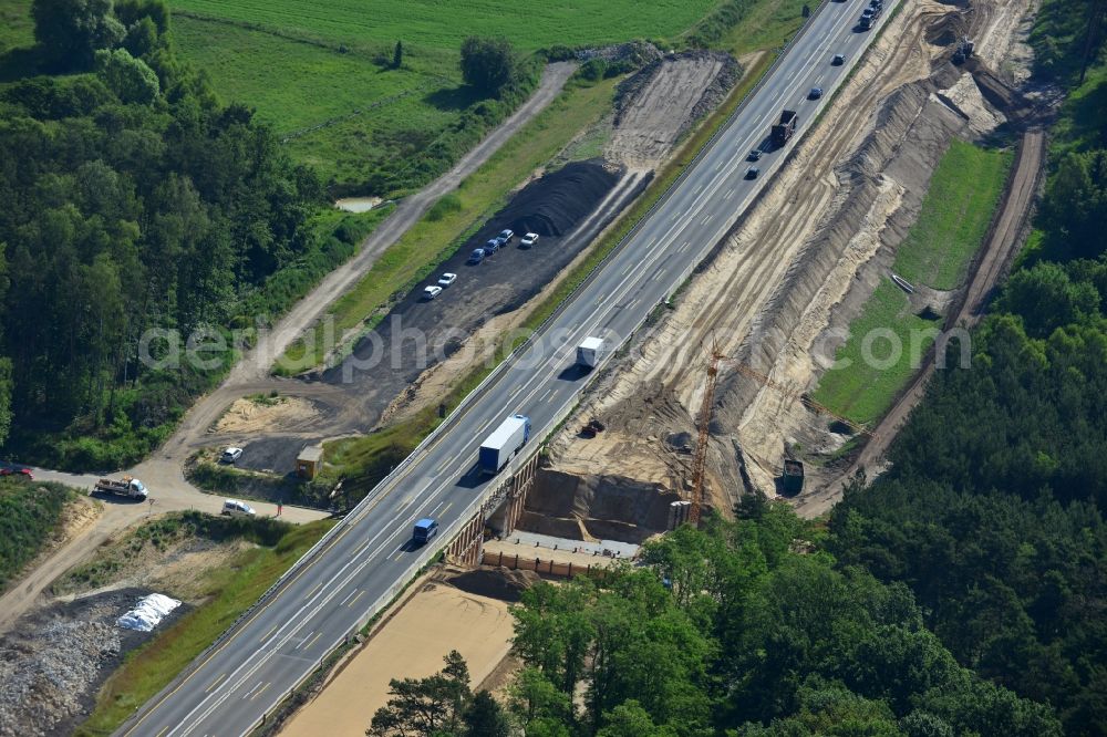 Aerial image Rauen - Construction and widening of the route of the highway / motorway BAB A12 / E30 at Rauen in Brandenburg