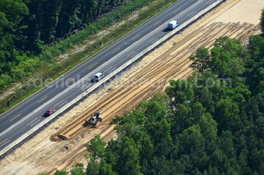 Rauen from above - Construction and widening of the route of the highway / motorway BAB A12 / E30 at Rauen in Brandenburg