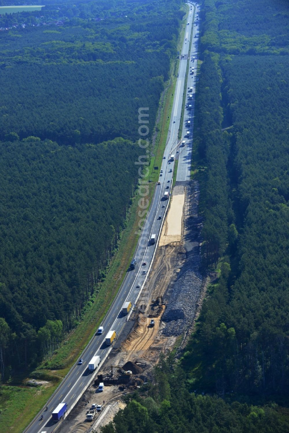 Aerial image Rauen - Construction and widening of the route of the highway / motorway BAB A12 / E30 at Rauen in Brandenburg