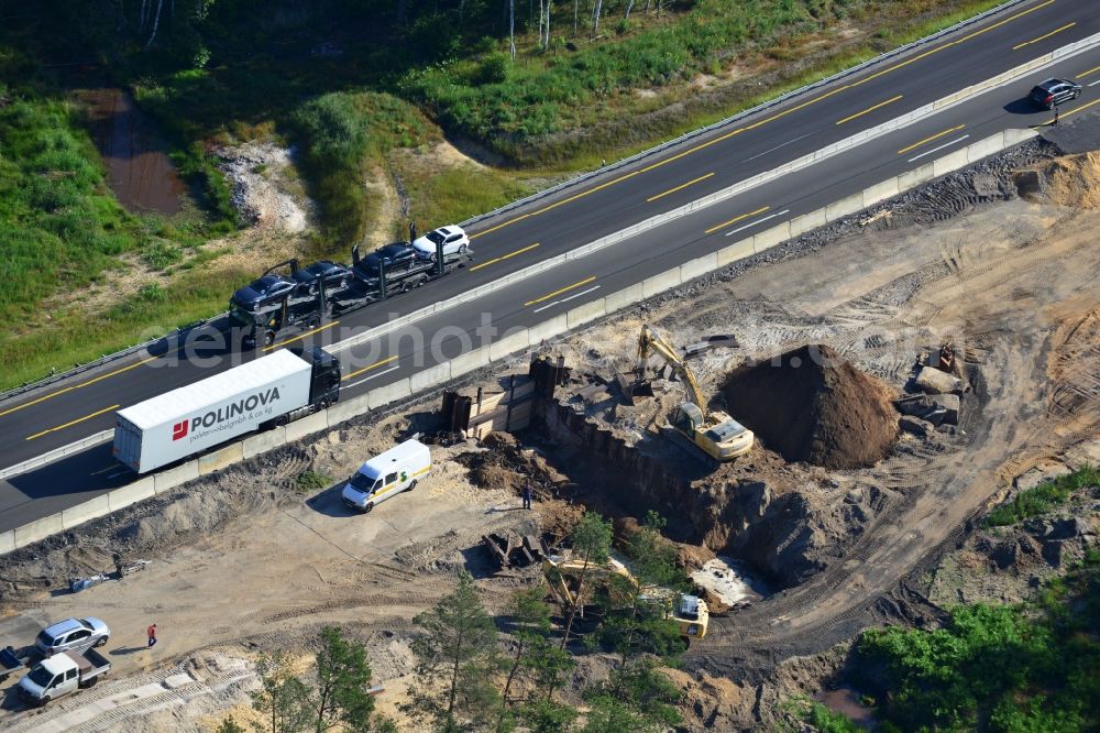 Rauen from above - Construction and widening of the route of the highway / motorway BAB A12 / E30 at Rauen in Brandenburg