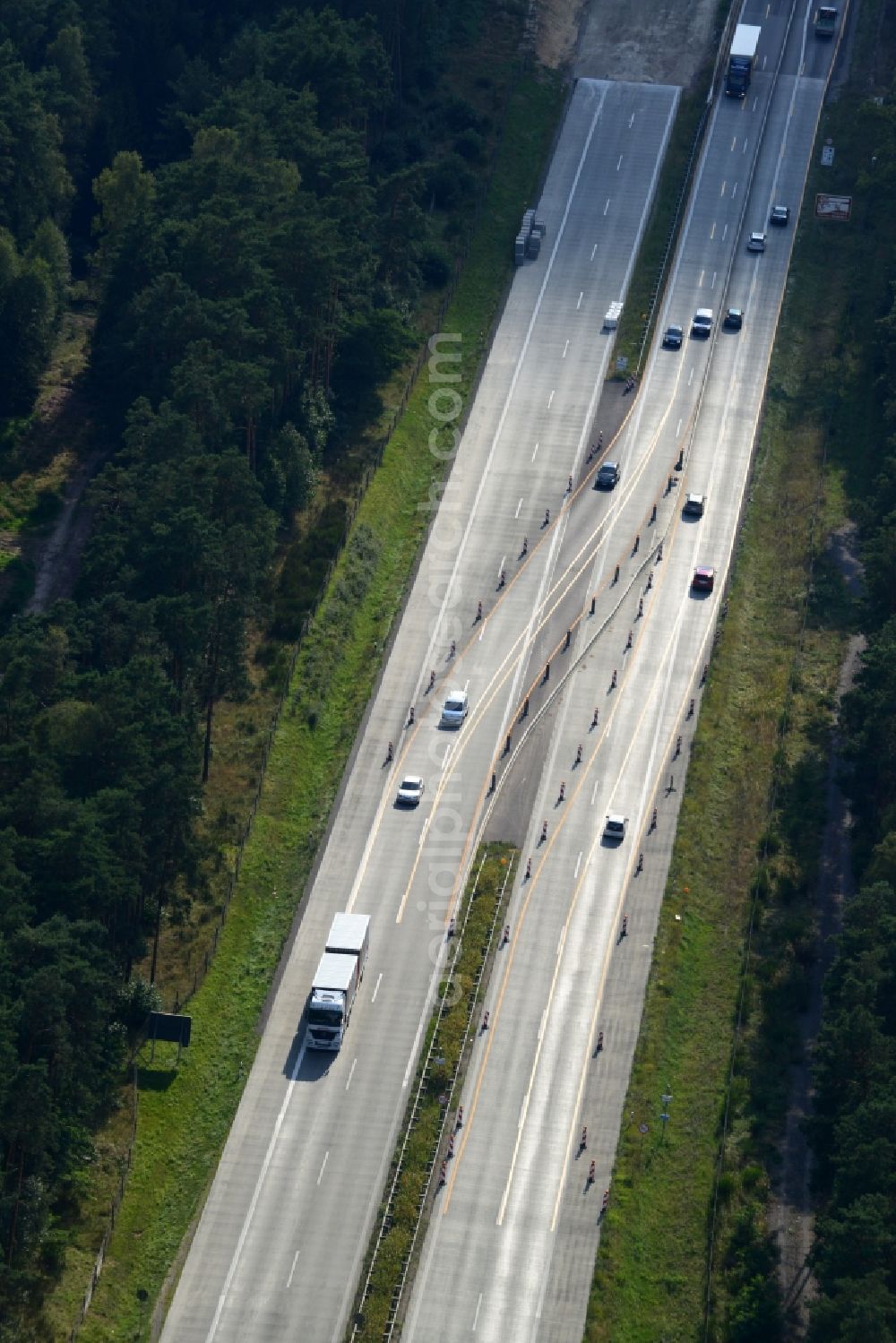 Aerial photograph Rauen - Construction and widening of the route of the highway / motorway BAB A12 / E30 at Rauen in Brandenburg