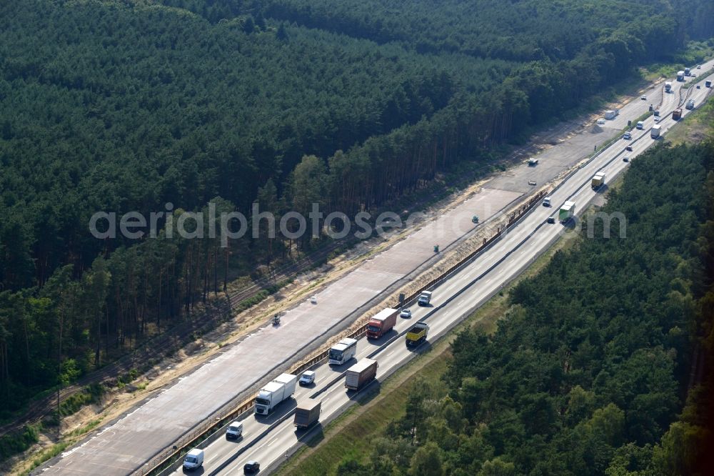 Rauen from above - Construction and widening of the route of the highway / motorway BAB A12 / E30 at Rauen in Brandenburg