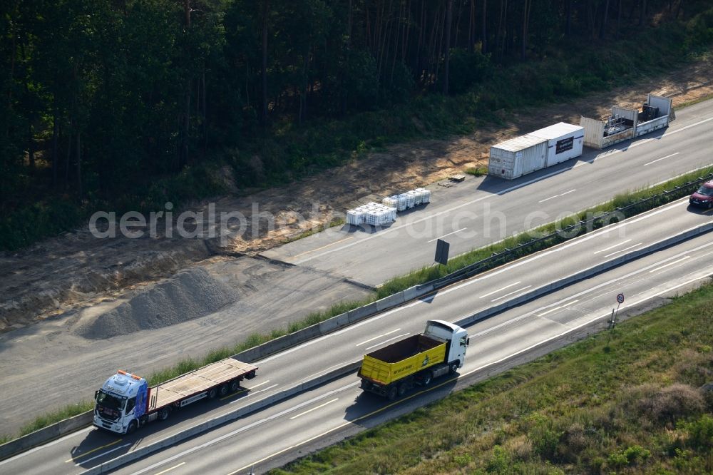 Rauen from above - Construction and widening of the route of the highway / motorway BAB A12 / E30 at Rauen in Brandenburg