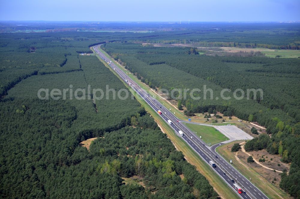 Aerial image Spreeenhagen - Construction and widening of the route of the highway / motorway BAB A12 / E30 in the rest areas / parking Spreenhagen in Brandenburg