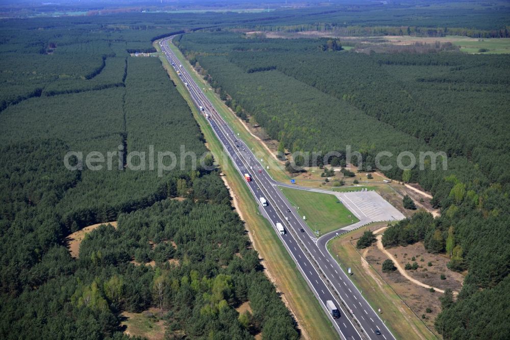 Aerial photograph Spreeenhagen - Construction and widening of the route of the highway / motorway BAB A12 / E30 in the rest areas / parking Spreenhagen in Brandenburg