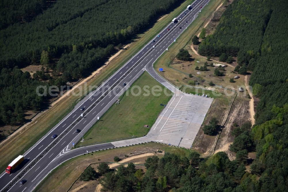 Aerial image Spreeenhagen - Construction and widening of the route of the highway / motorway BAB A12 / E30 in the rest areas / parking Spreenhagen in Brandenburg