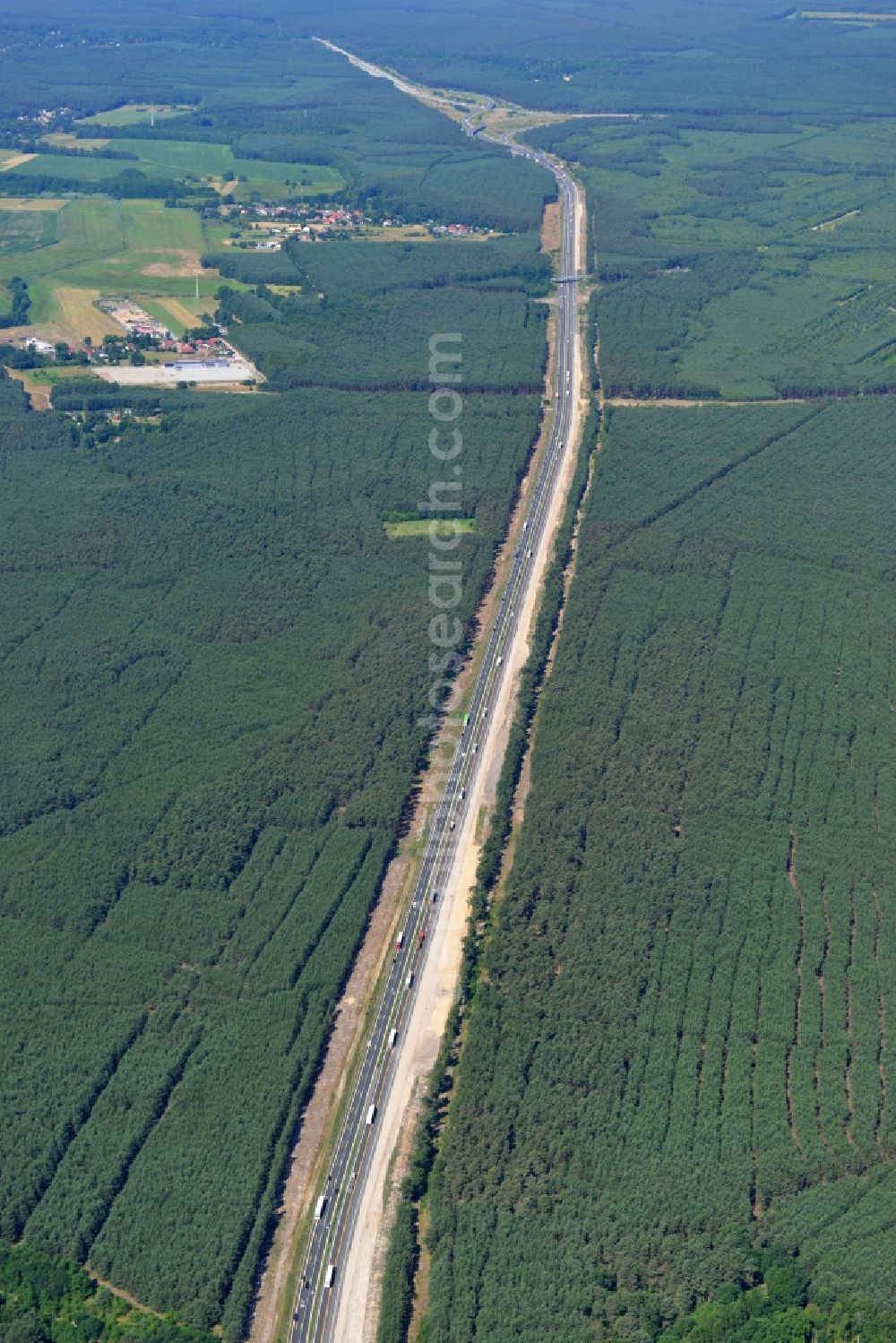 Aerial image Spreenhagen - Construction and widening of the route of the highway / motorway BAB A12 / E30 at Spreenhagen in Brandenburg