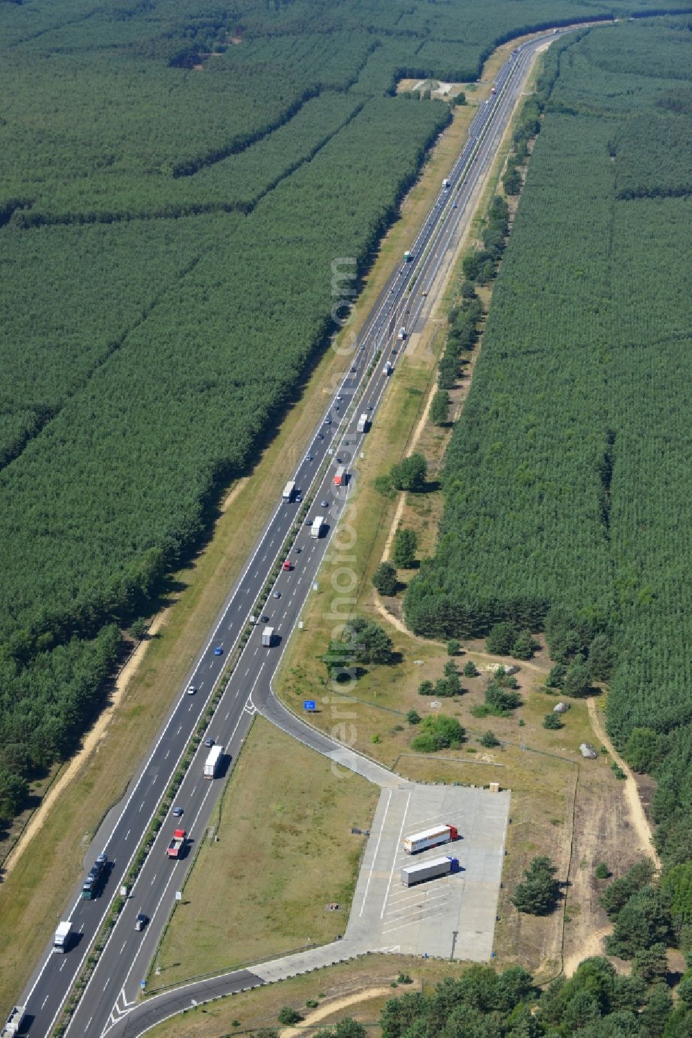 Spreenhagen from above - Construction and widening of the route of the highway / motorway BAB A12 / E30 at Spreenhagen in Brandenburg