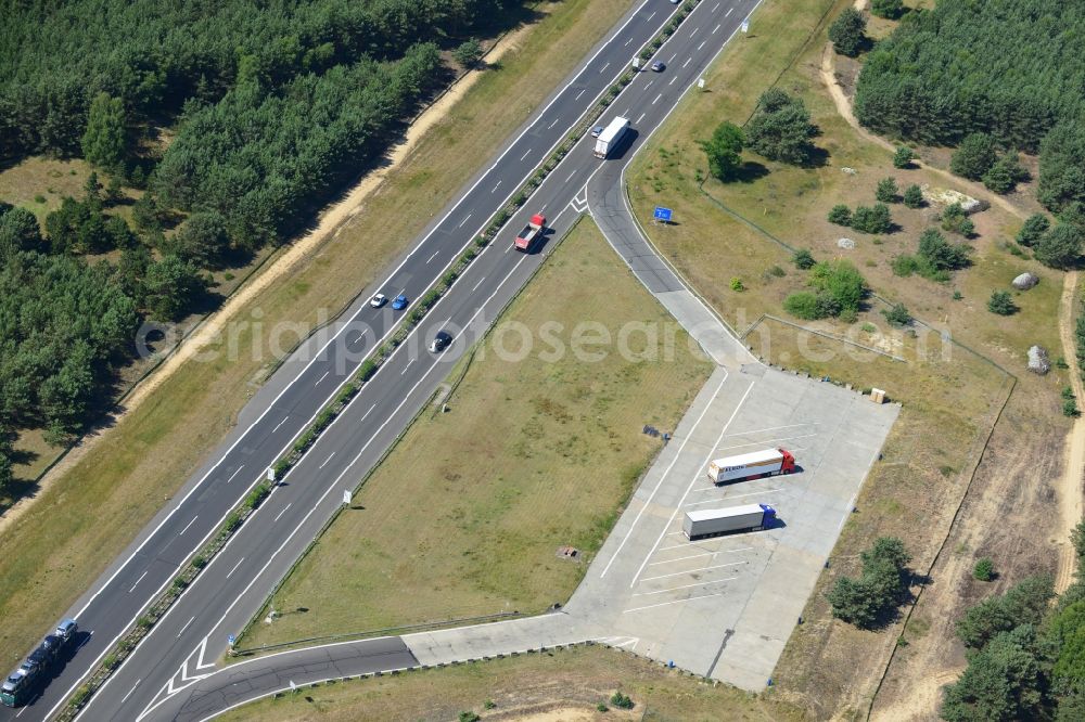 Spreenhagen from the bird's eye view: Construction and widening of the route of the highway / motorway BAB A12 / E30 at Spreenhagen in Brandenburg