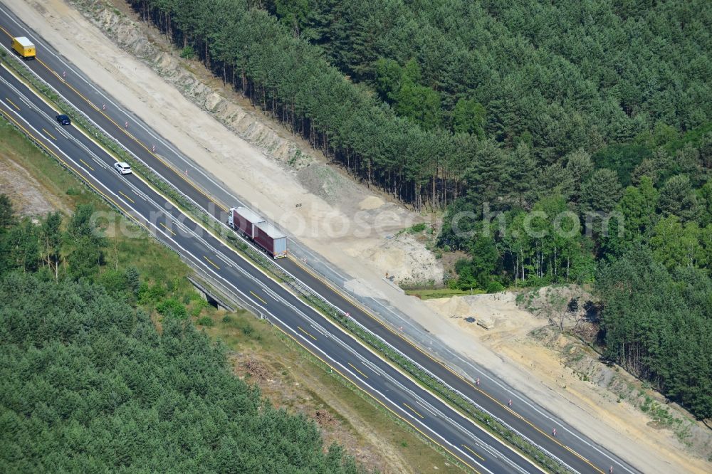 Spreenhagen from above - Construction and widening of the route of the highway / motorway BAB A12 / E30 at Spreenhagen in Brandenburg