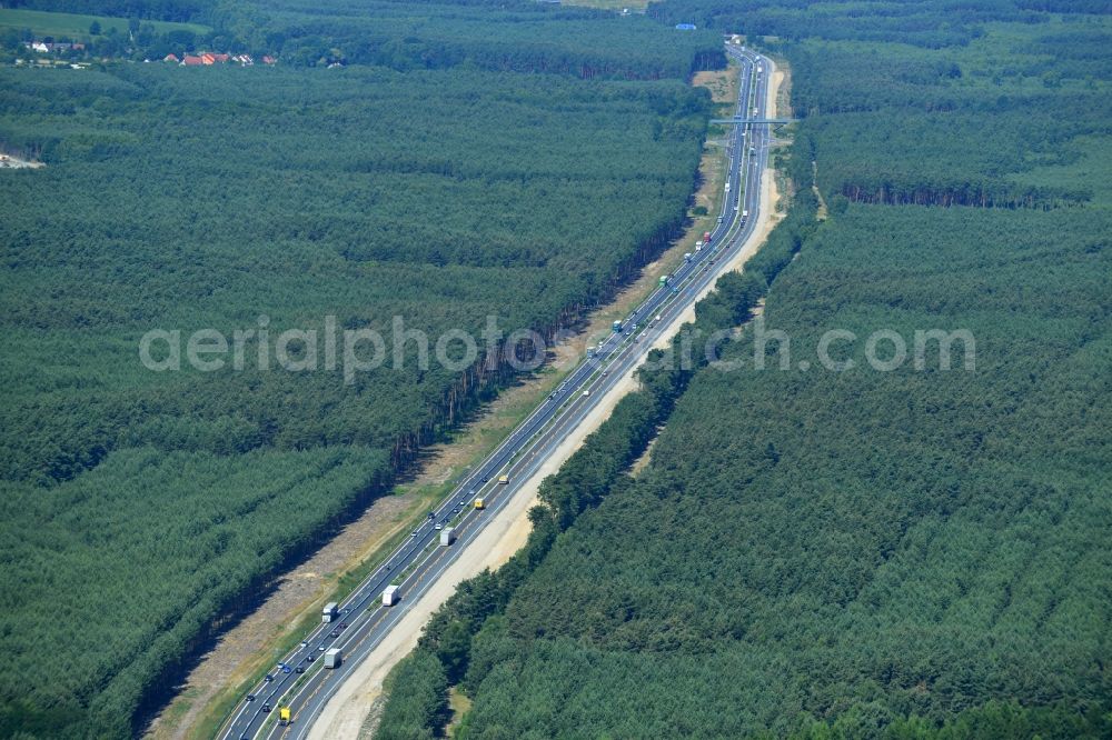 Spreenhagen from above - Construction and widening of the route of the highway / motorway BAB A12 / E30 at Spreenhagen in Brandenburg