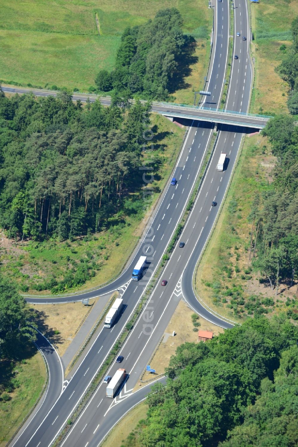 Spreenhagen from above - Construction and widening of the route of the highway / motorway BAB A12 / E30 at Spreenhagen in Brandenburg