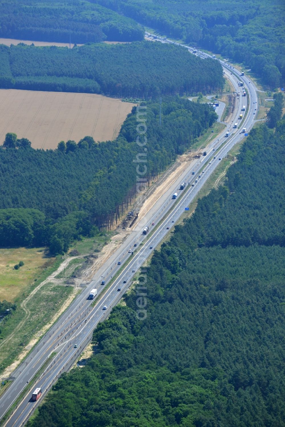 Aerial photograph Spreenhagen - Construction and widening of the route of the highway / motorway BAB A12 / E30 at Spreenhagen in Brandenburg