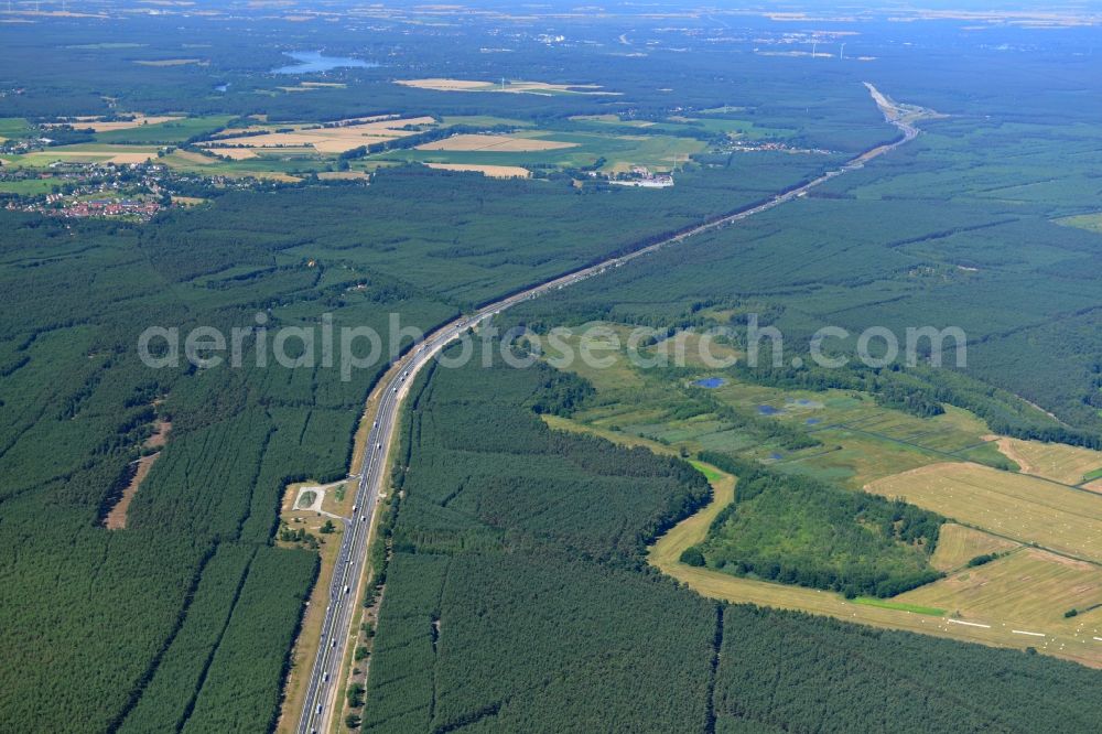 Spreenhagen from above - Construction and widening of the route of the highway / motorway BAB A12 / E30 at Spreenhagen in Brandenburg