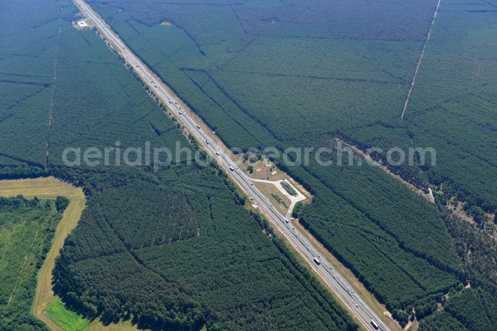 Spreenhagen from the bird's eye view: Construction and widening of the route of the highway / motorway BAB A12 / E30 at Spreenhagen in Brandenburg