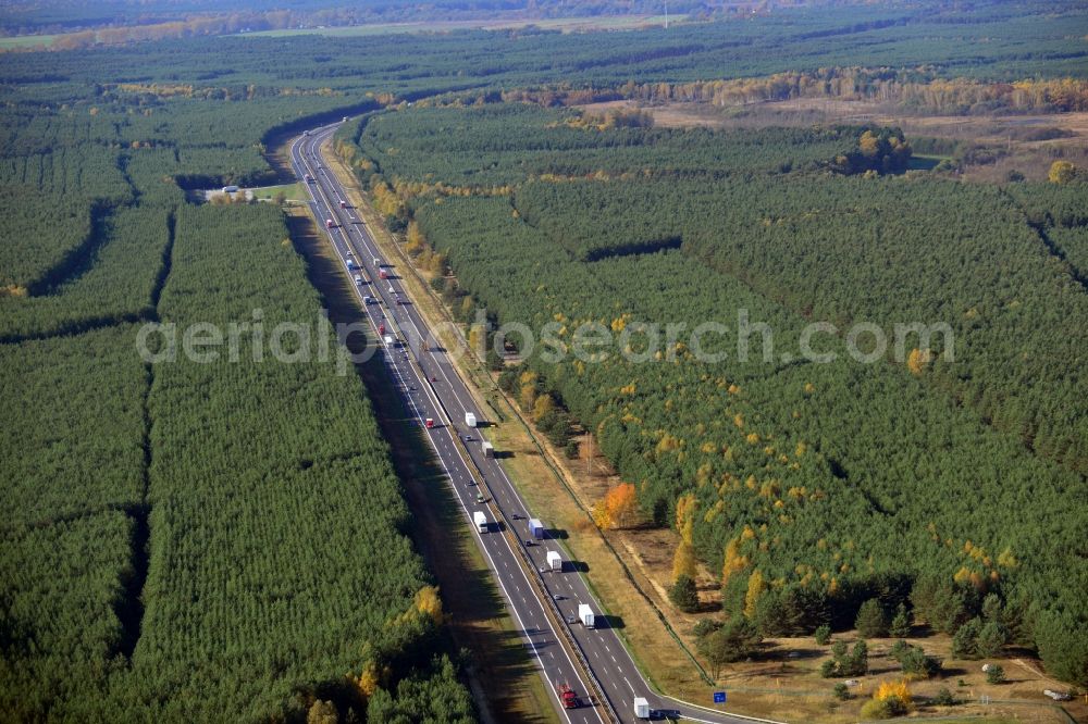 Spreenhagen from above - Construction and widening of the route of the highway / motorway BAB A12 / E30 at Spreenhagen in Brandenburg