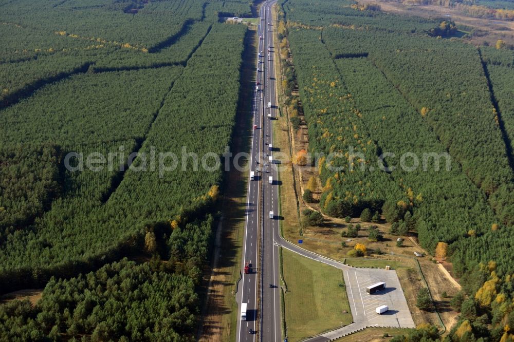 Spreenhagen from the bird's eye view: Construction and widening of the route of the highway / motorway BAB A12 / E30 at Spreenhagen in Brandenburg