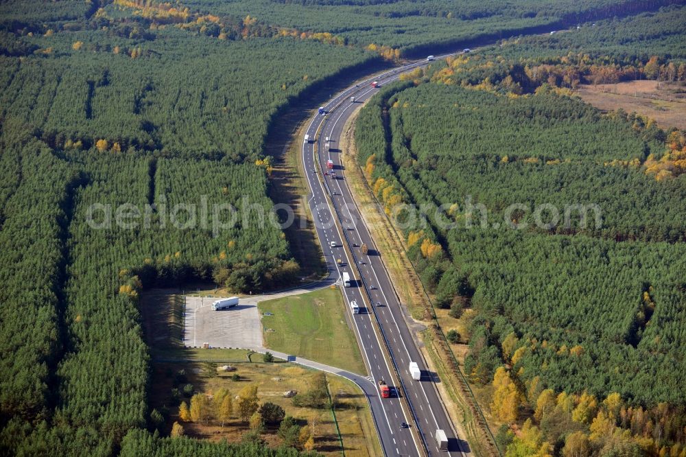 Spreenhagen from above - Construction and widening of the route of the highway / motorway BAB A12 / E30 at Spreenhagen in Brandenburg