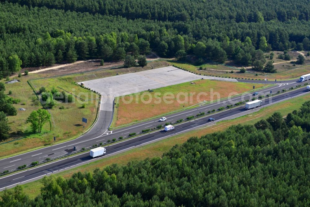 Aerial image Spreeenhagen - Construction and widening of the route of the highway / motorway BAB A12 / E30 in the rest areas / parking Spreenhagen in Brandenburg