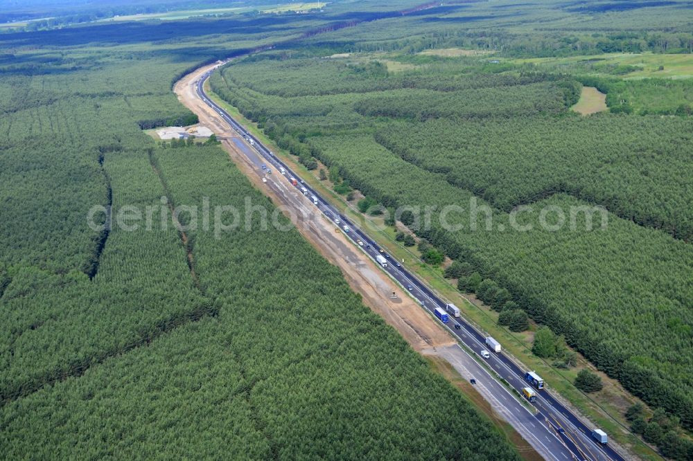 Aerial photograph Spreeenhagen - Construction and widening of the route of the highway / motorway BAB A12 / E30 in the rest areas / parking Spreenhagen in Brandenburg